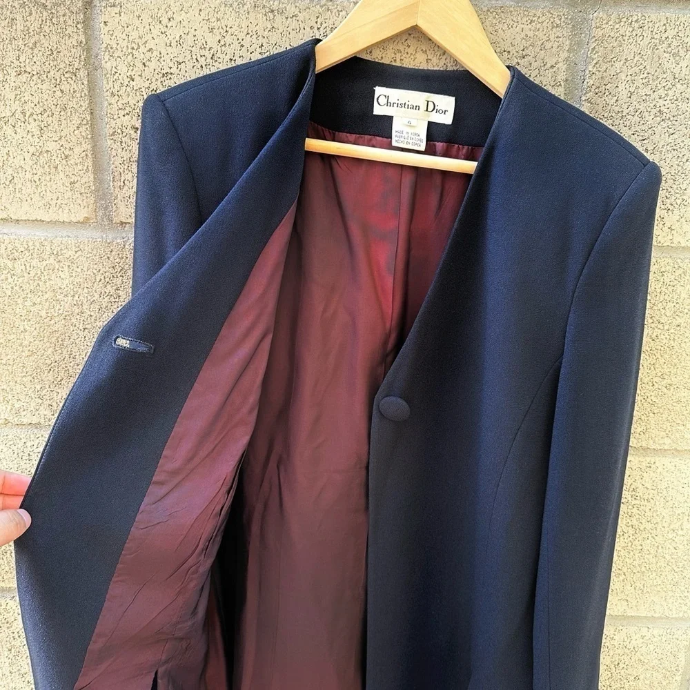 Christian Dior Vintage Navy Blue Wool Like Blazer Women's Size 4